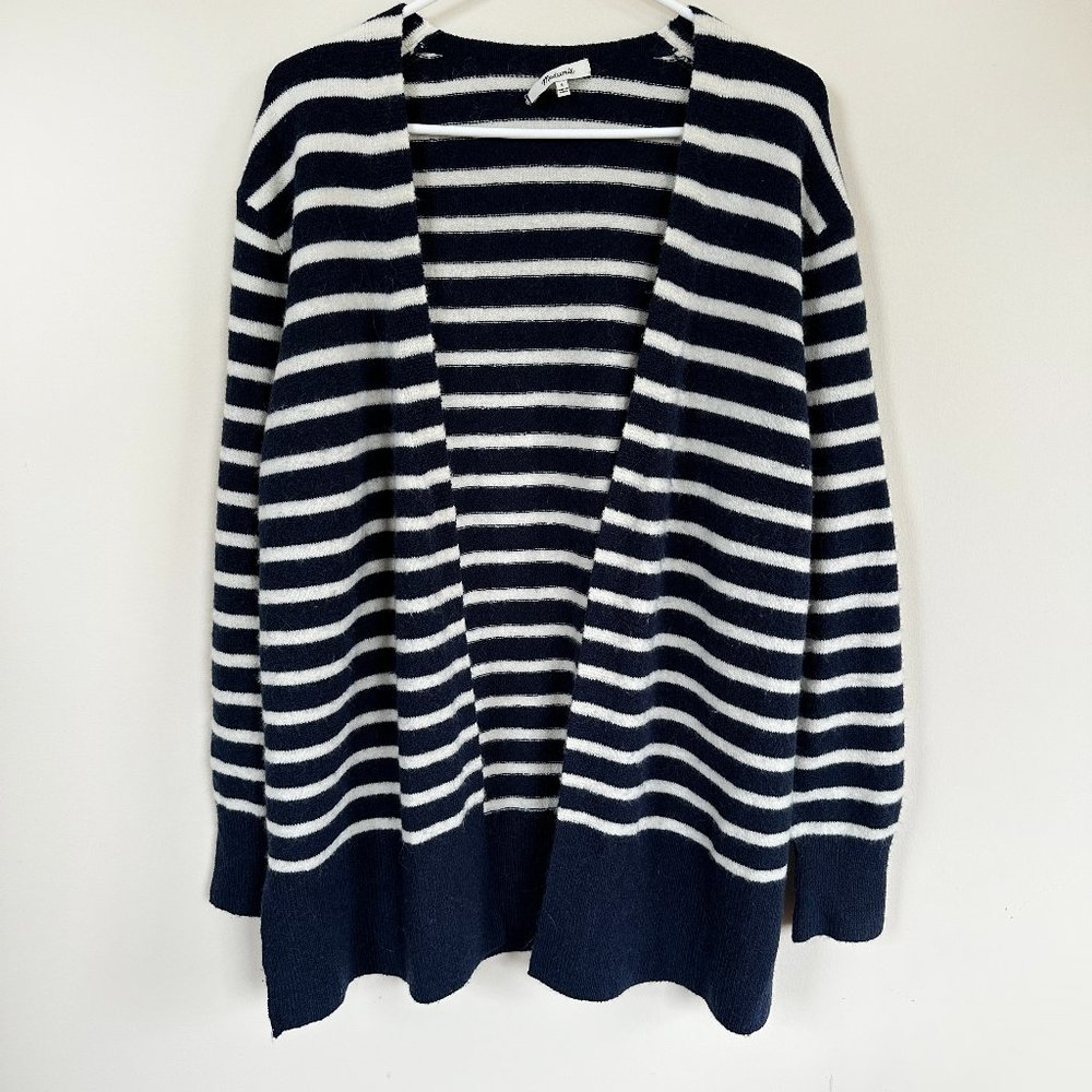 Madewell Cozy Walker Blue White Striped Alpaca Cardigan Open Front Knit Sz SMALL